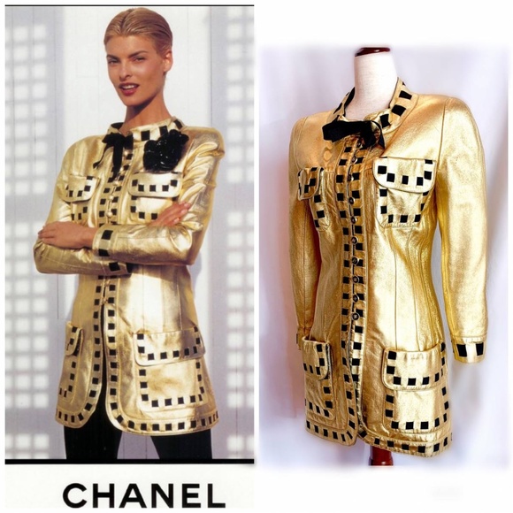 CHANEL ICONIC GOLD METALLIC LEATHER RUNWAY GORGEOUS JACKET VINTAGE 90’s - SZ 38. - Picture 1 of 6
